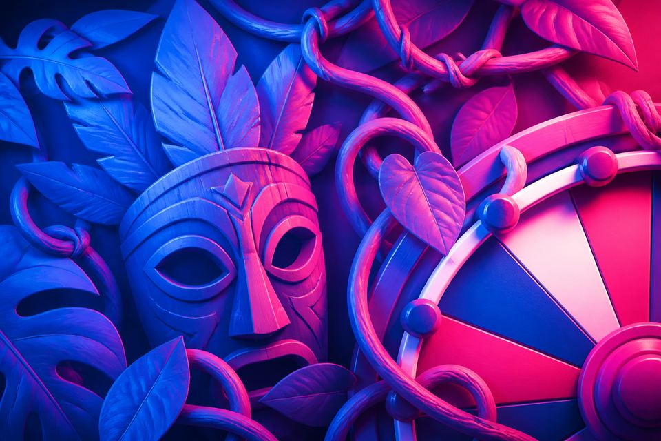 Jungle-themed number wheel illustration in blue and magenta tones